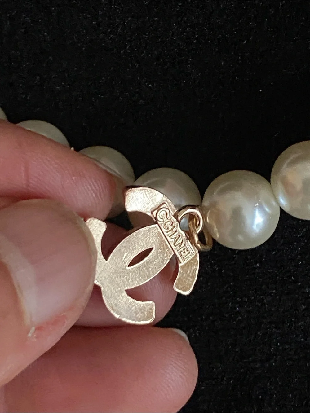Vintage Ivory Pearl Choker Necklace with Gold CC Pearl Pendant